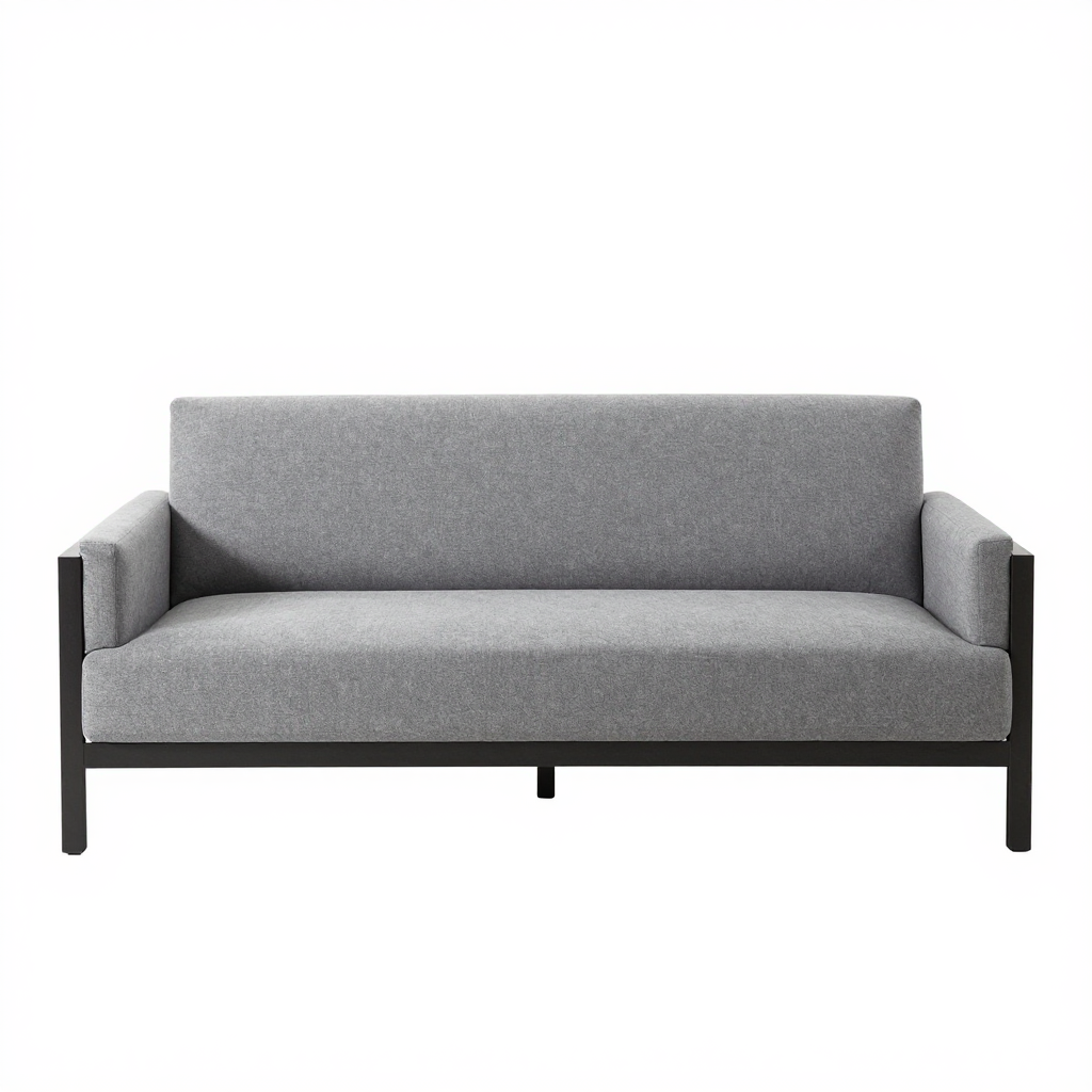 Industrial Steel and Fabric Sofa Bed with Adjustable Frame and Comfortable Cushioning