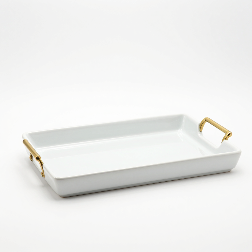 Ceramic Outdoor Serving Tray with Brass Handles