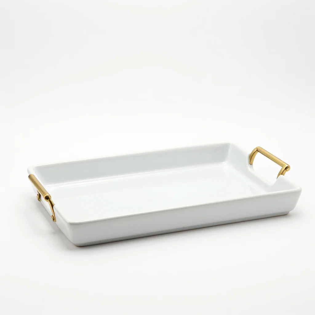 Ceramic Outdoor Serving Tray with Brass Handles