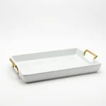 Ceramic Outdoor Serving Tray with Brass Handles - 1